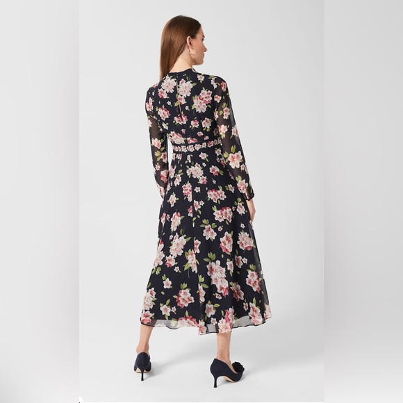 HOBBS London Helena Silk Floral Midi Dress - Navy Multi (Sz 4) - Picture 3 of 8
